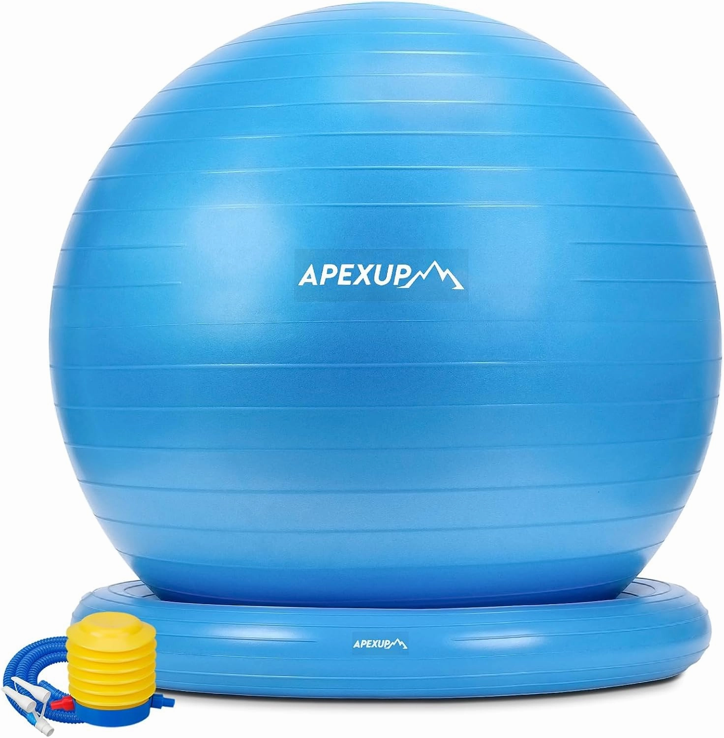 APEXUP Yoga Ball Chair, Exercise Ball Chair with Base for Office, Anti Slip Stability Ball Fitness Ball Seat, Home Gym Workout Ball, Balance Ball with Pump (Blue, XL)