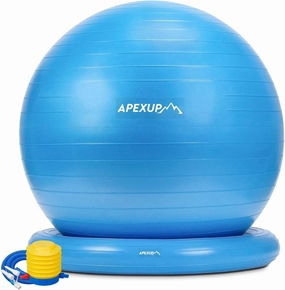 APEXUP Yoga Ball Chair, Exercise Ball Chair with Base for Office, Anti Slip Stability Ball Fitness Ball Seat, Home Gym Workout Ball, Balance Ball with Pump (Blue, XL)