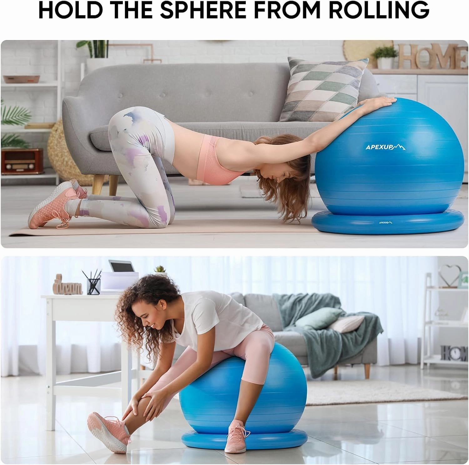 APEXUP Yoga Ball Chair, Exercise Ball Chair with Base for Office, Anti Slip Stability Ball Fitness Ball Seat, Home Gym Workout Ball, Balance Ball with Pump (Blue, XL)