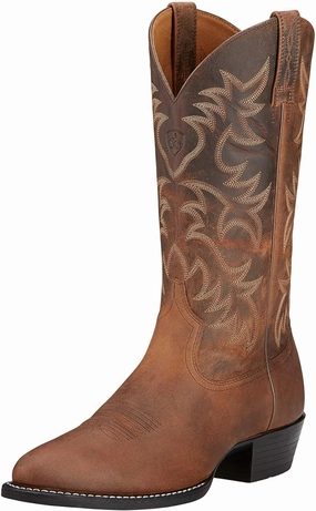 ARIAT Mens Heritage Embroidered Round Toe Pull On Casual Boots Mid Calf - Brown