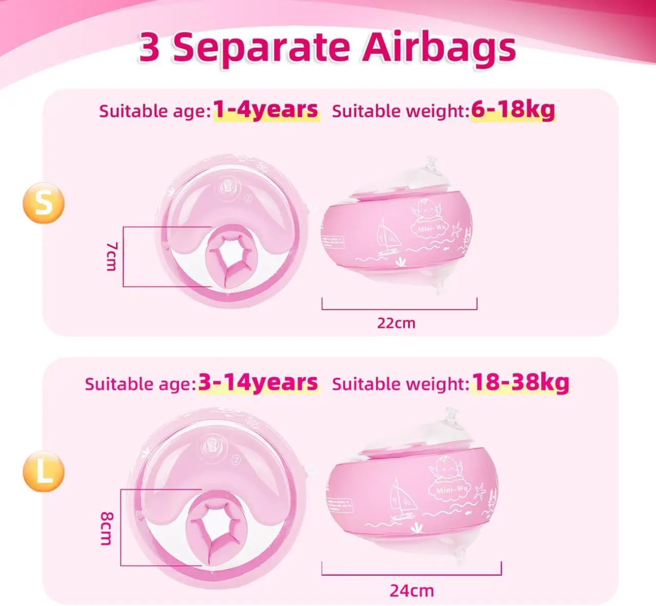 Arm Floaties for Kids Inflatable Pink Blue Toddler Swim Arm Bands Pool Kid Arm Floaties for Swimming Pool Water Wings for Toddlers and Adults 1-14yrs for Swim Learning