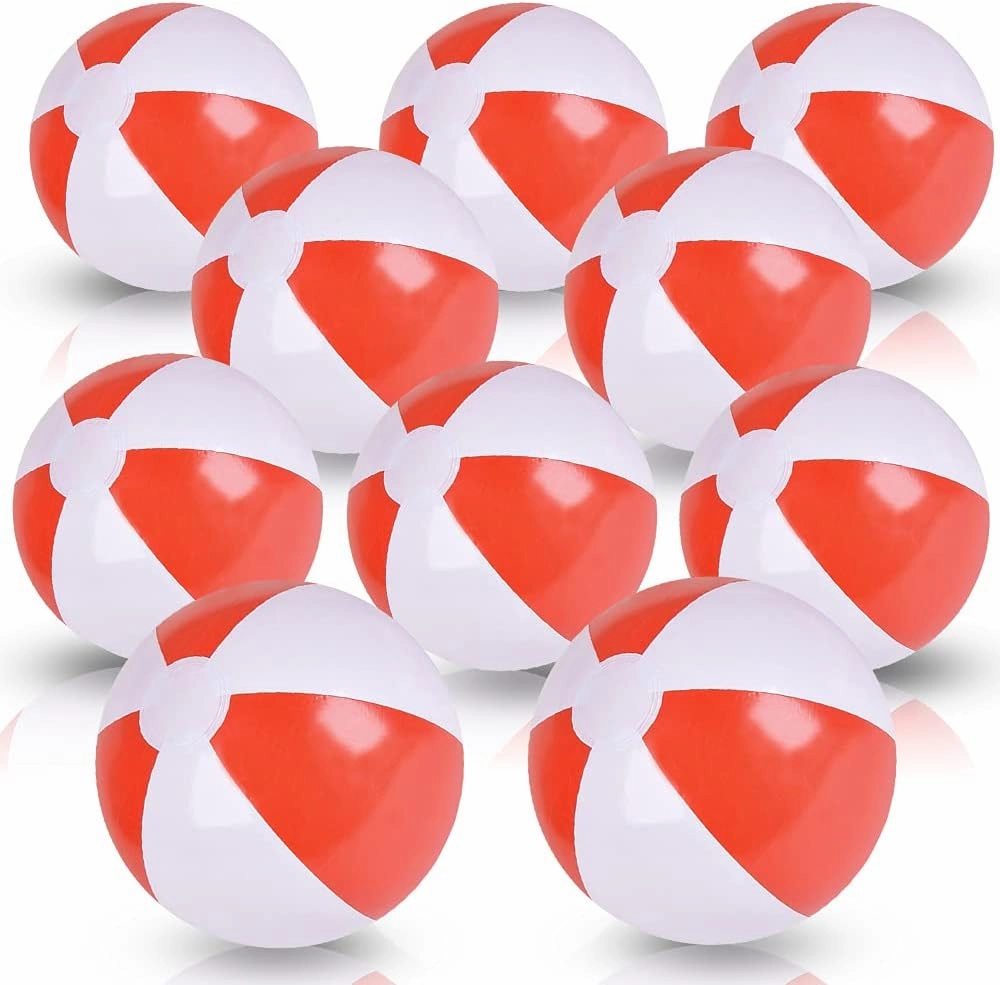 ArtCreativity 10 Inch Red & White Beach Balls for Kids, Pack of 12, Inflatable Summer Toys for Boys and Girls, Decorations for Hawaiian, Beach, and Pool Party, Beach Ball Party Favors