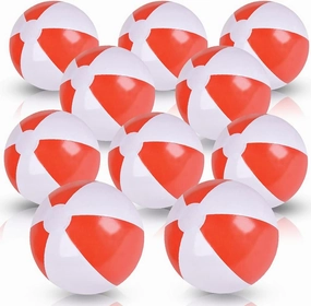 ArtCreativity 10 Inch Red & White Beach Balls for Kids, Pack of 12, Inflatable Summer Toys for Boys and Girls, Decorations for Hawaiian, Beach, and Pool Party, Beach Ball Party Favors