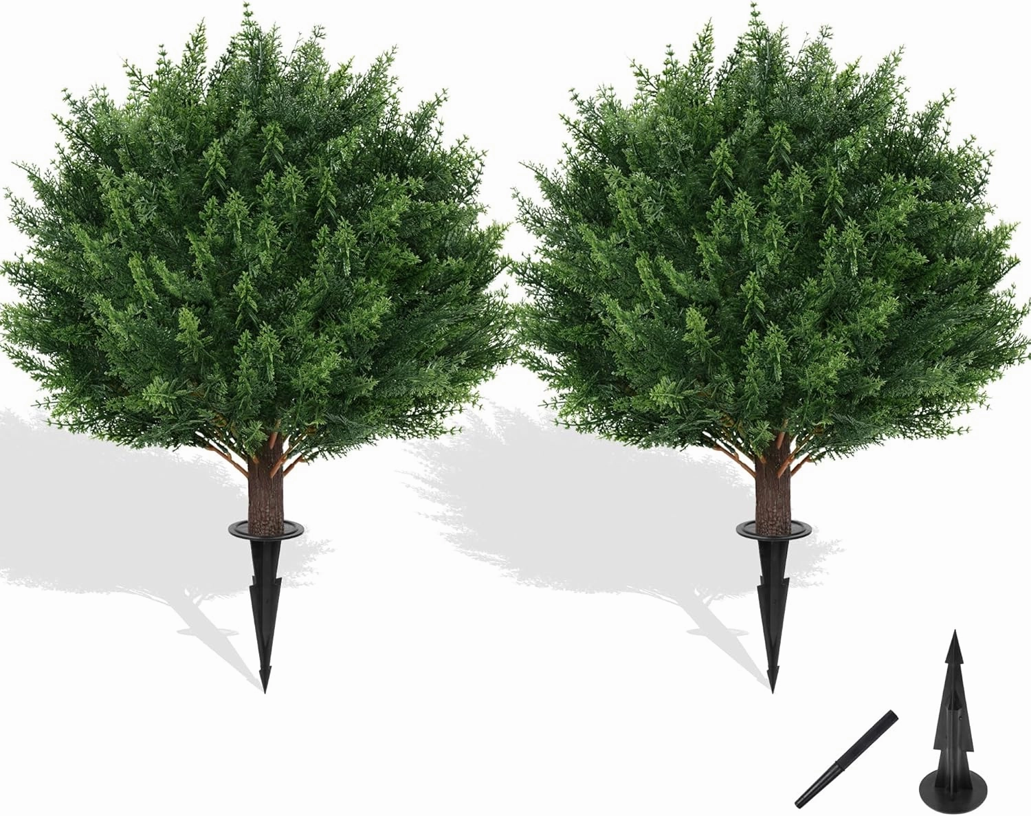 Artificial Cypress Topiary Tree with Ground Spike, Set of 2 Artificial Shrub Bushes, Fake Evergreen Tree for Porch, Artificial Plants for Outdoor Planters Indoor UV Resistant