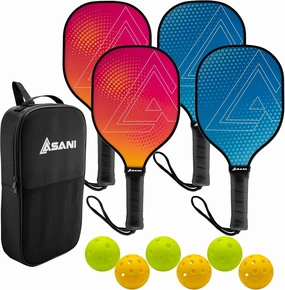Asani Pickleball Paddle Set of 4-7-Ply Basswood Construction with Durable Edge Guard, Includes 6 Balls and Carry Bag, Ideal for Beginners and Intermediates