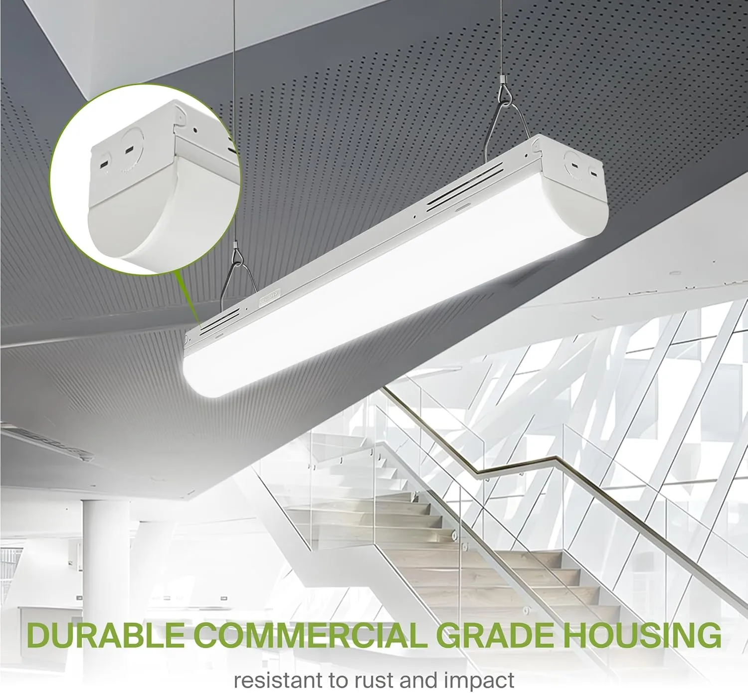 ASD 2ft LED Linear Strip Light Fixture with Q-Base | UL DLC Stairwell Certified Luminaire 15W-25W 120-277V Linkable LED Shop Light | 3500K-5000K Adjustable Commercial Ceiling Light Fixture