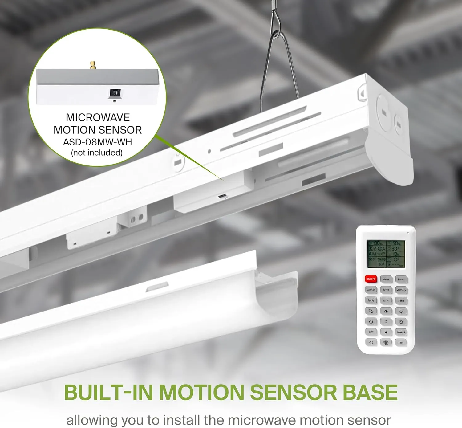 ASD 2ft LED Linear Strip Light Fixture with Q-Base | UL DLC Stairwell Certified Luminaire 15W-25W 120-277V Linkable LED Shop Light | 3500K-5000K Adjustable Commercial Ceiling Light Fixture