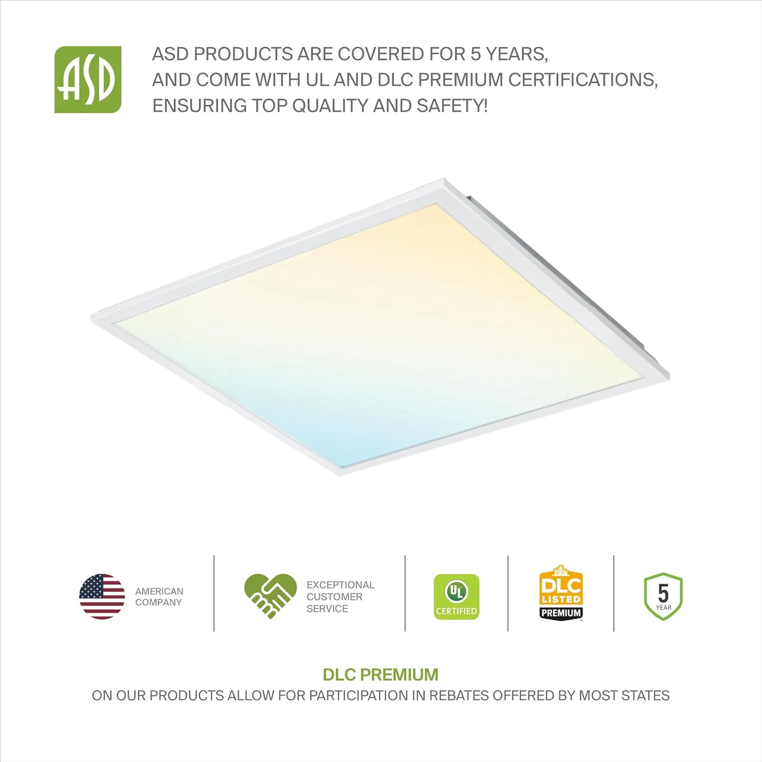 ASD 2x2 LED Flat Panel Light with Motion Sensor - 20/25/30W UL DLC | 3633LM 3500K-5000K 120-277V Dimmable 2x2 LED Light Drop Ceiling | Recessed Lay in Troffer Lights for Office
