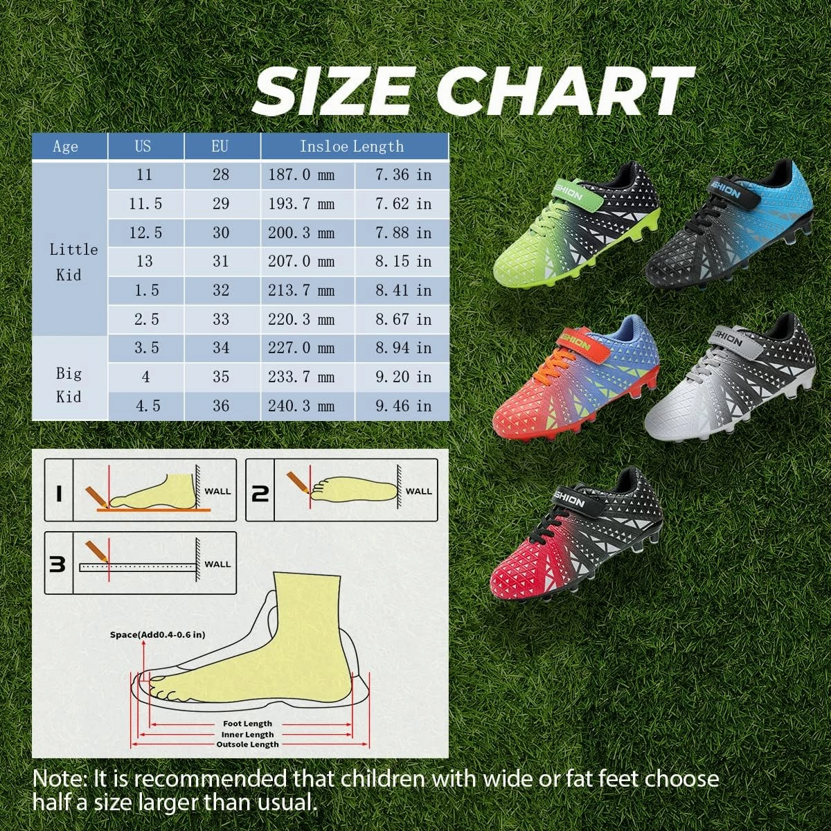 ASHION Kids Soccer Cleats Boys Girls Soccer Shoes Firm Ground Football Shoes for Indoor Outdoor Size (Little Kid/Big Kid)