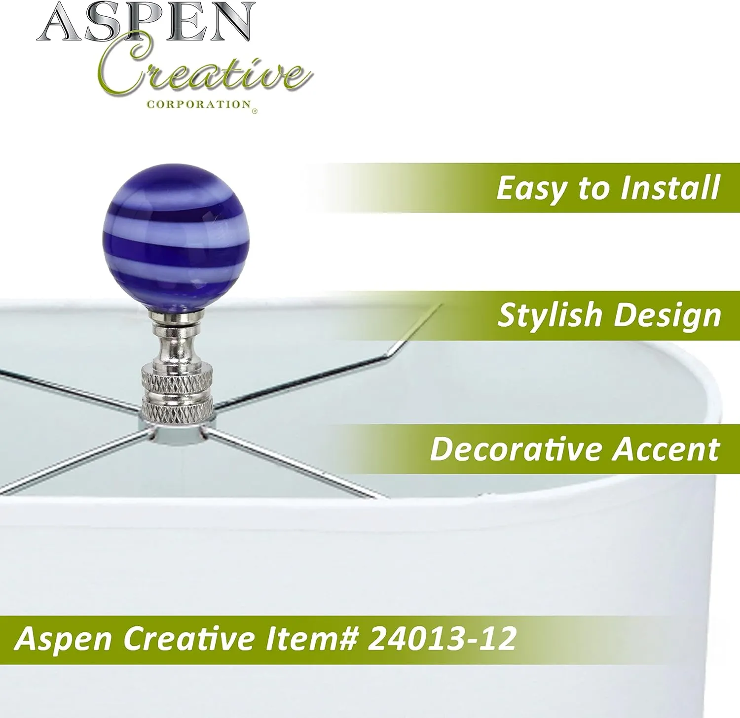 Aspen Creative 24013-12, 2 Pack Blue & White Glass Ball Lamp Nickel Finish, 2" Tall Finial