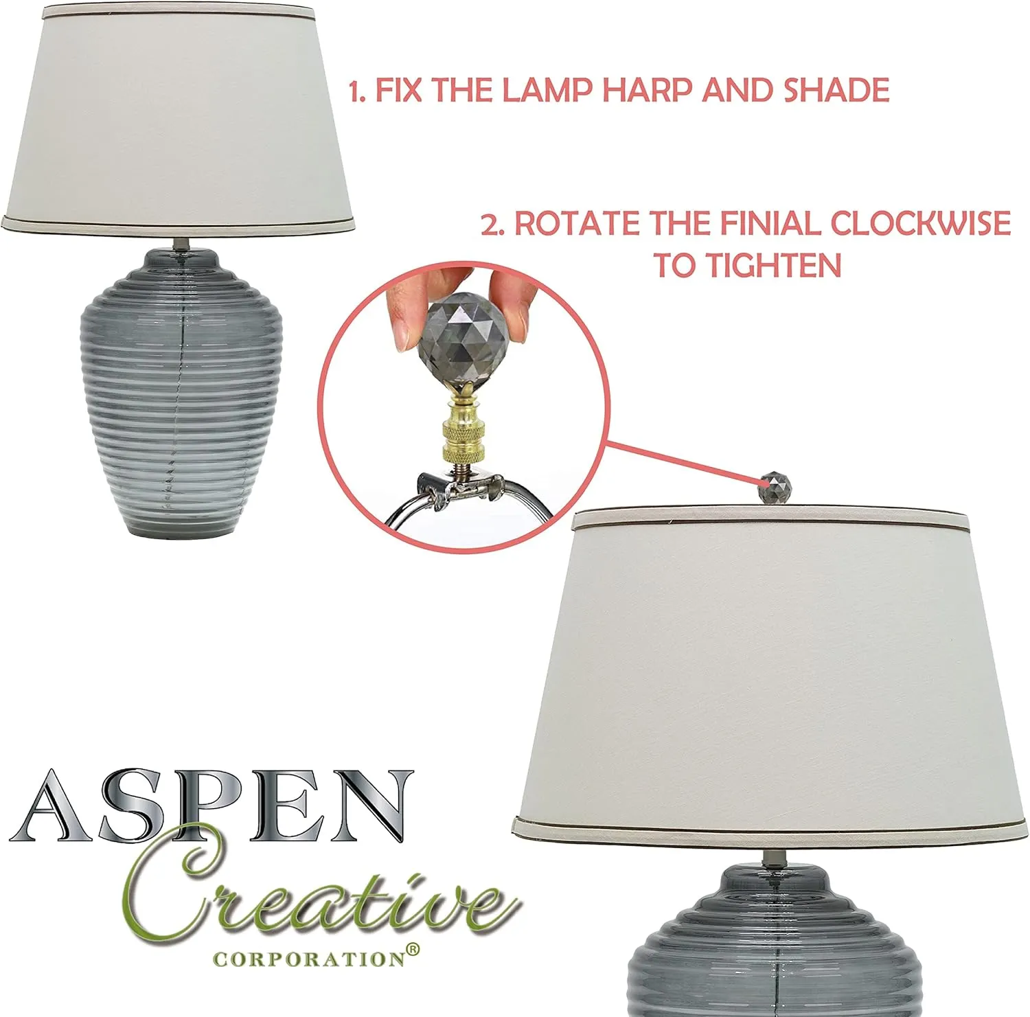 Aspen Creative 24013-12, 2 Pack Blue & White Glass Ball Lamp Nickel Finish, 2" Tall Finial