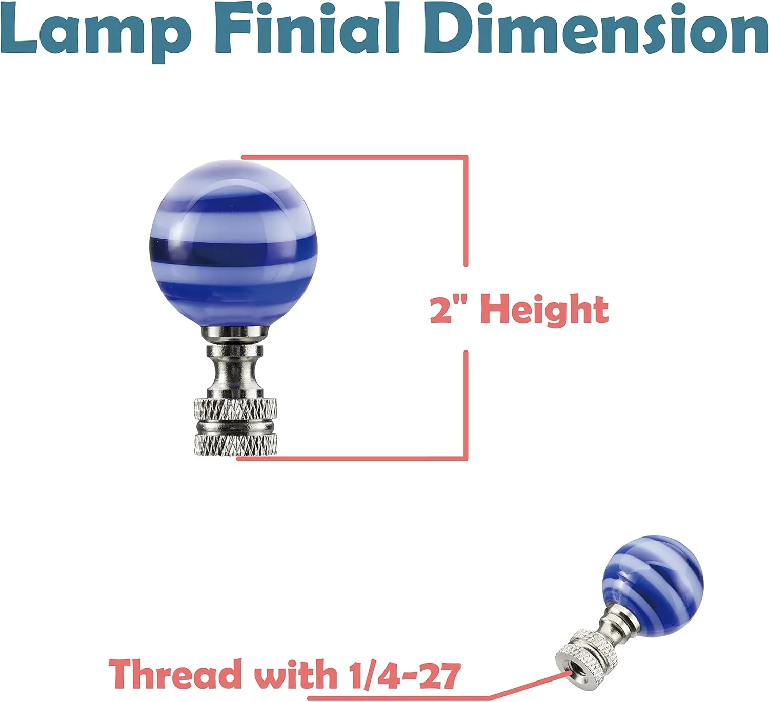 Aspen Creative 24013-12, 2 Pack Blue & White Glass Ball Lamp Nickel Finish, 2" Tall Finial