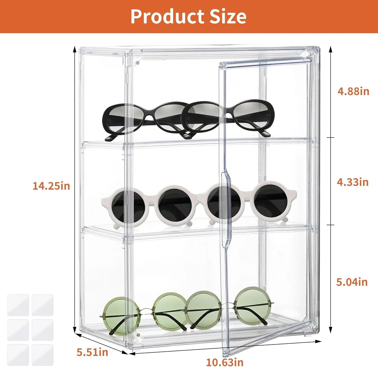 Attelite Acrylic Display Cases for Collectibles, 4 Pack 3 Layer Clear Display Case with Magnetic Door,Dustproof Clear Showcase with 2 Adjustable Divider Storage Box for Action Figure