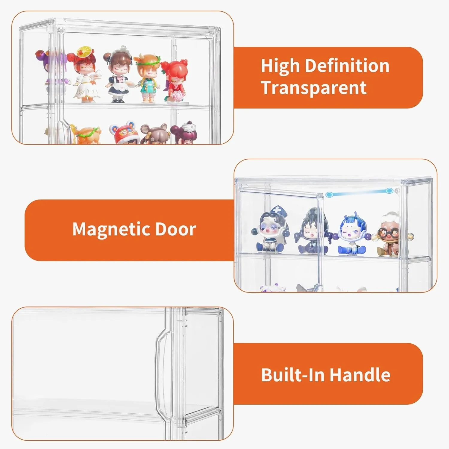 Attelite Acrylic Display Cases for Collectibles, 4 Pack 3 Layer Clear Display Case with Magnetic Door,Dustproof Clear Showcase with 2 Adjustable Divider Storage Box for Action Figure