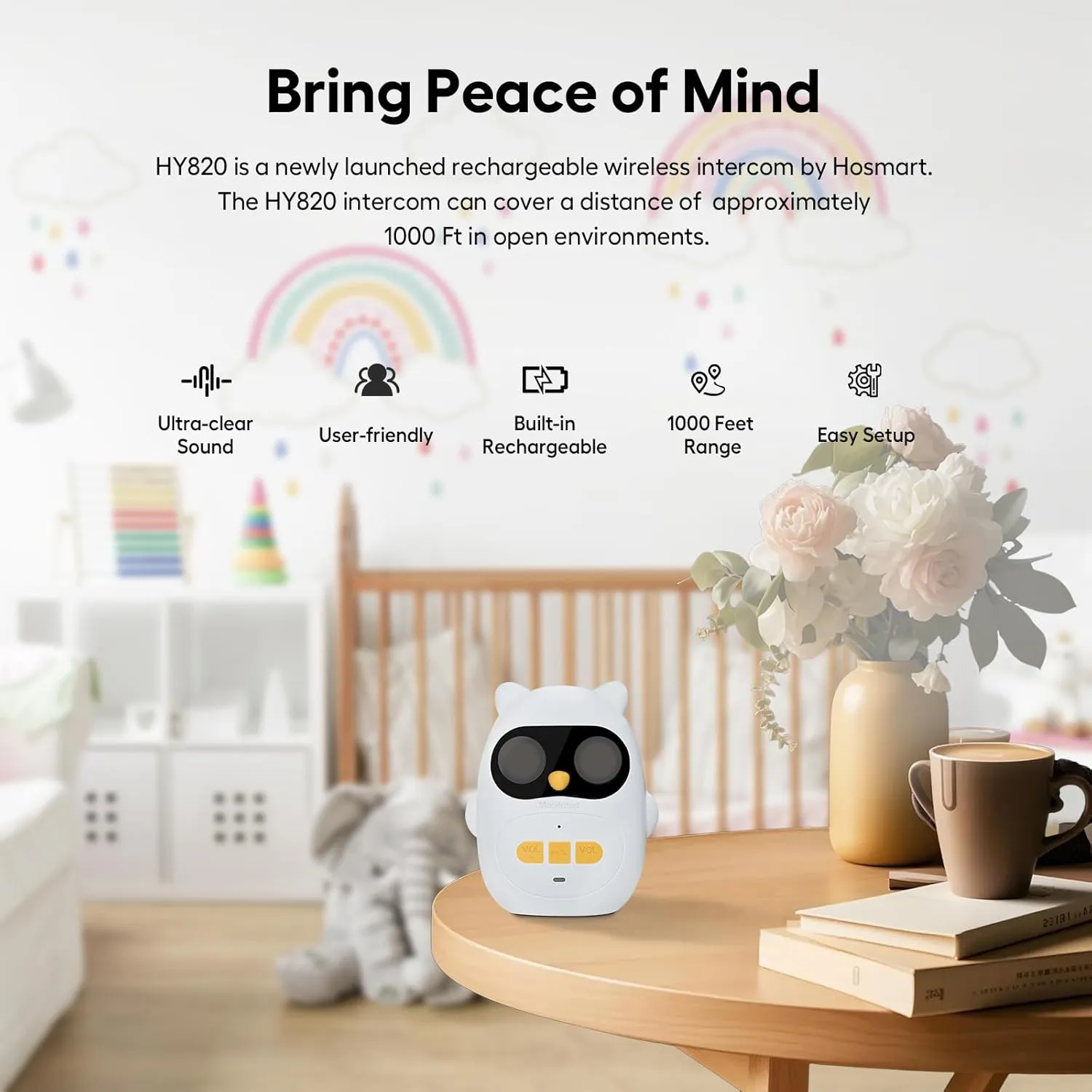 Audio Baby Monitor with Rechargeable Battery, 1000 Ft Range, Wireless Intercom Baby Monitor with Two-Way Talk and Clear Sound, HY820-2Packs-US