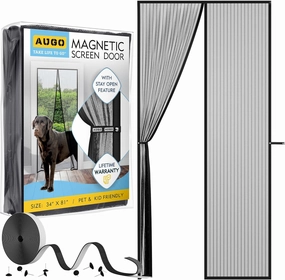 AUGO Magnetic Screen Door - Self Sealing, Heavy Duty, Hands Free Mesh Partition Keeps Bugs Out - Pet and Kid Friendly - Patent Pending Keep Open Feature - 34 Inch x 81 Inch