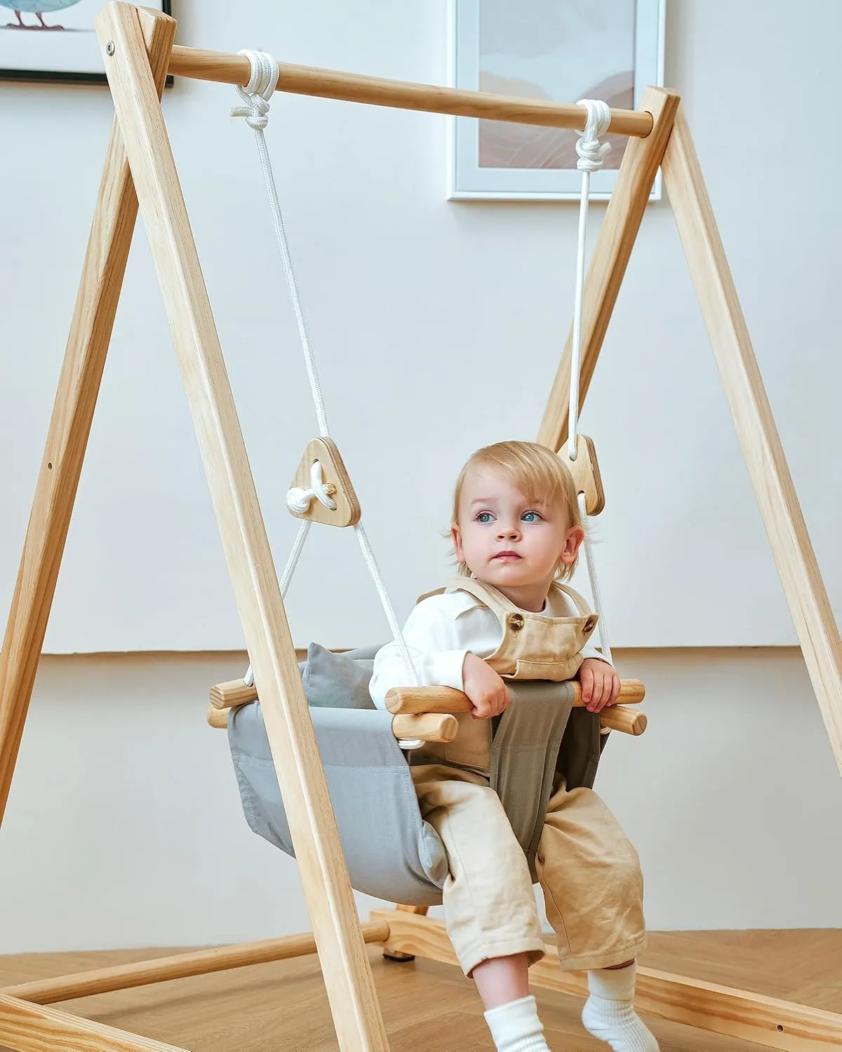 Avenlur Spruce Baby and Toddler Foldable Swing Set with Stand - Premium Montessori, Waldorf Style Self-Standing Indoor Swingset for Children 6m to 3 Yrs - Perfect for Home, Child Day Care, & Preschool