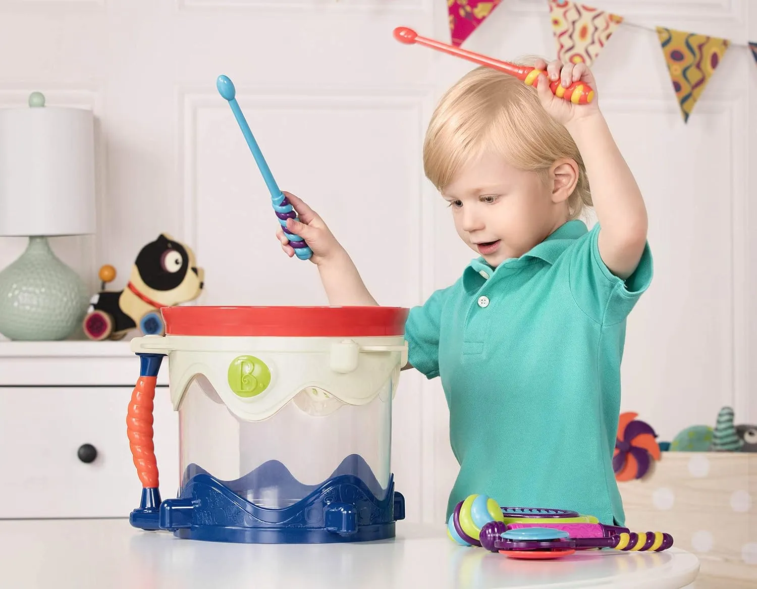 B. toys – Musical Drum- 7 Instruments Toy Drum Kit- Drumroll Please- Musical Toys for Kids 18 months   (7-Pcs)