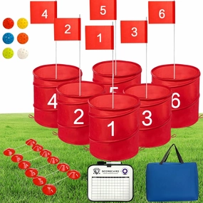 Backyard Golf Game 6 Hole Set Golf Buckets Game Golf Yard Bucket Games with Flag and Balls Golf Practice Game with 6 Buckets Golf Chipping Game for Adults Family Kids Outdoor Beach,Backyard,Park, Lawn