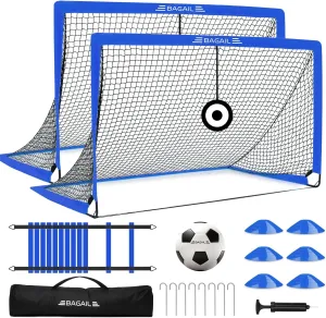 BAGAIL Soccer Goals for Backyard Set, 2 of 6 x 4ft Portable Pop Up Soccer Nets, Foldable Training Equipment with Soccer Ball, Ladder, Cones, Targets for Outdoor Games
