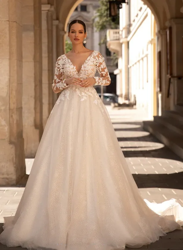 Ball Gown Long Sleeves Lace Wedding Dress