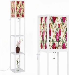 Baroque Pattern Branch from Gold Scrolls Floral Motives Bouquet Floor Lamps with Shelves, Modern Standing Lamp Narrow Corner Display Bookshelf Lamp for Living Room, Bedroom, Office Decor