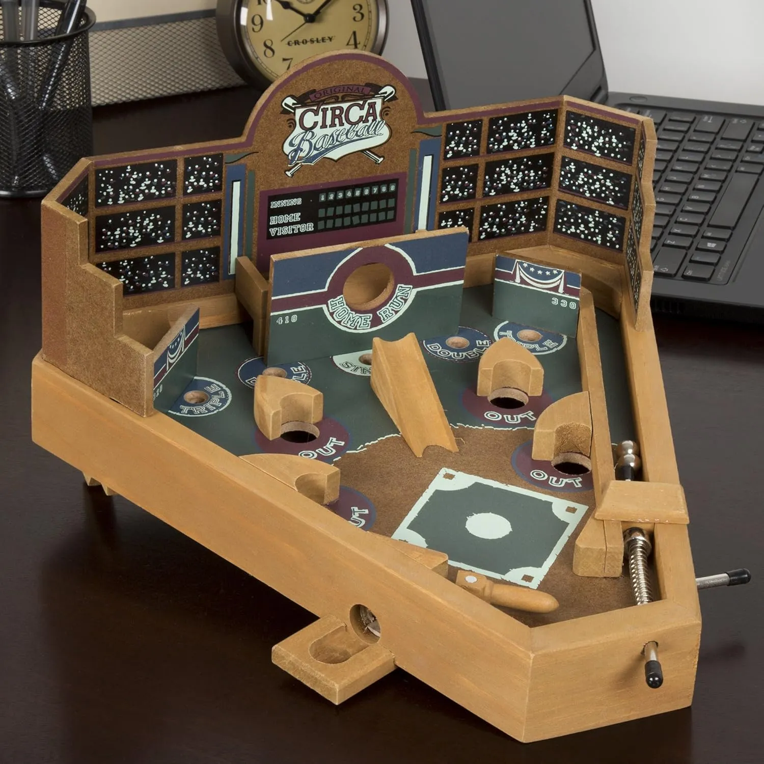 Baseball Pinball Tabletop Games - Classic Miniature Wooden Retro Sports Arcade Toy for Adult Collectors and Children - Baseball Games by Hey Play