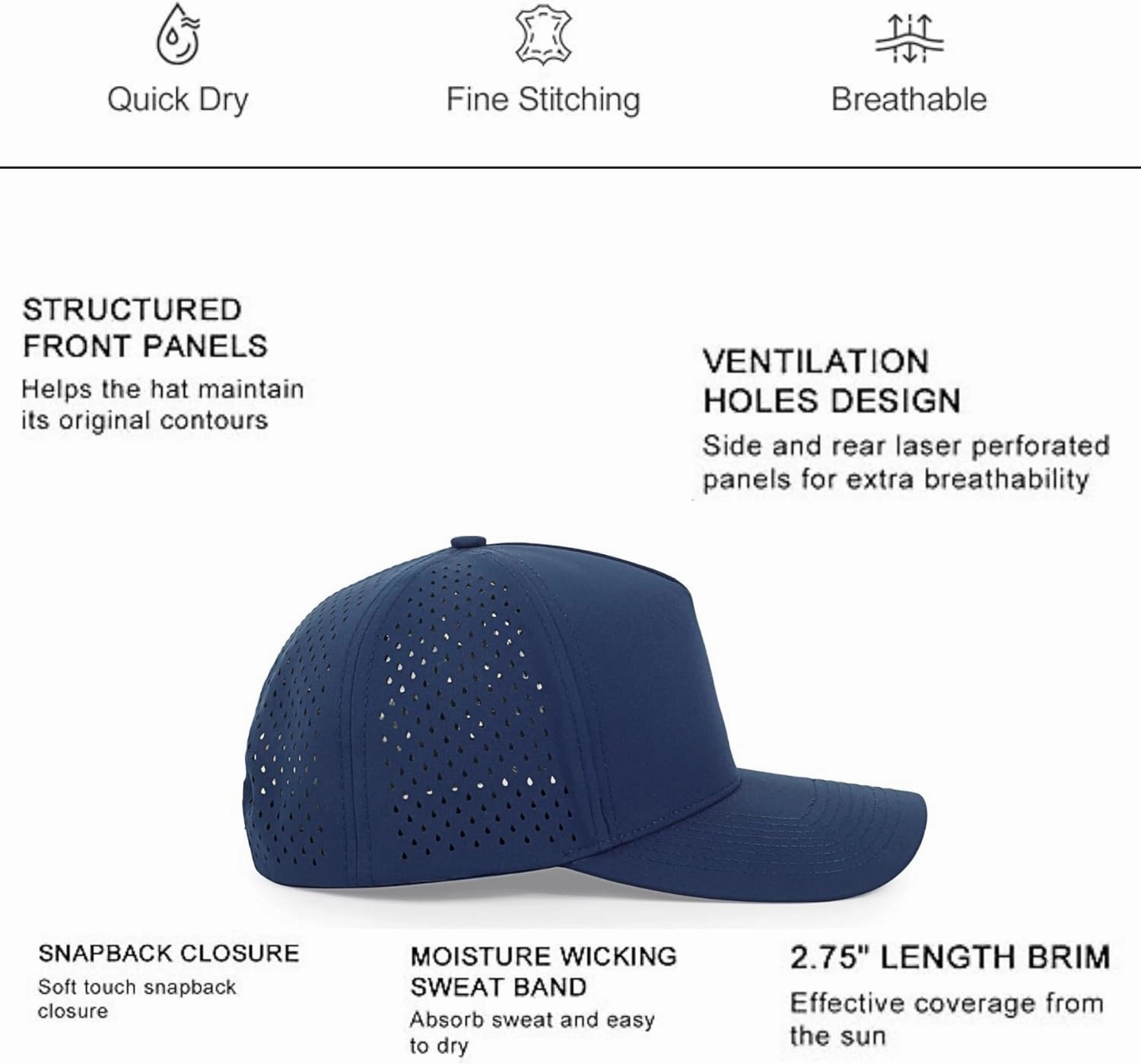 Baseball Cap Men Women Adjustable Quick Dry Laser Cut Mesh Ball Curved Brim Snapback Hat