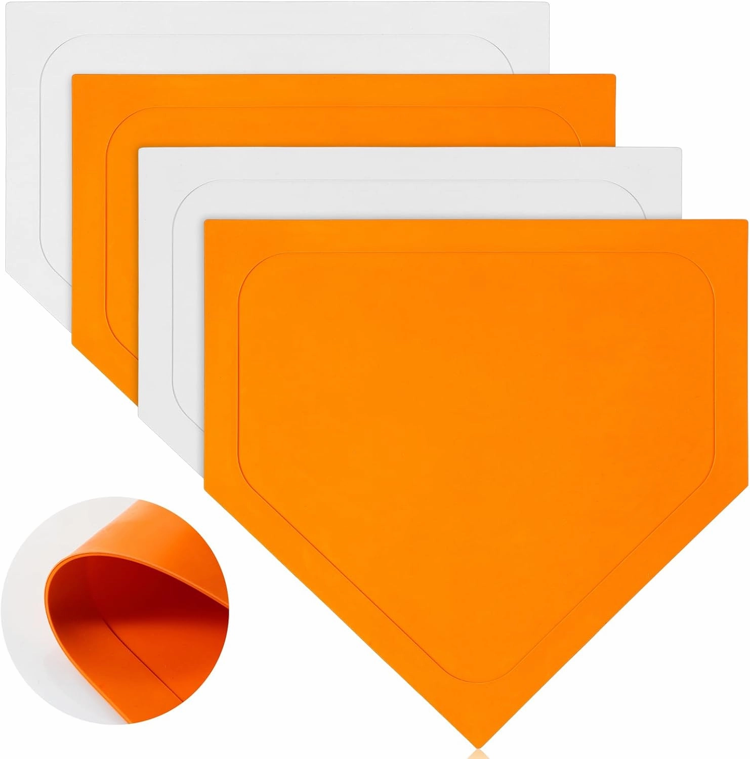 Baseball Home Plate 16 inch Bases Rubber Base Softball and Baseball Home Plate Mat for Kids Kickball Pitching Hitting Practice Training Equipment, Orange and White