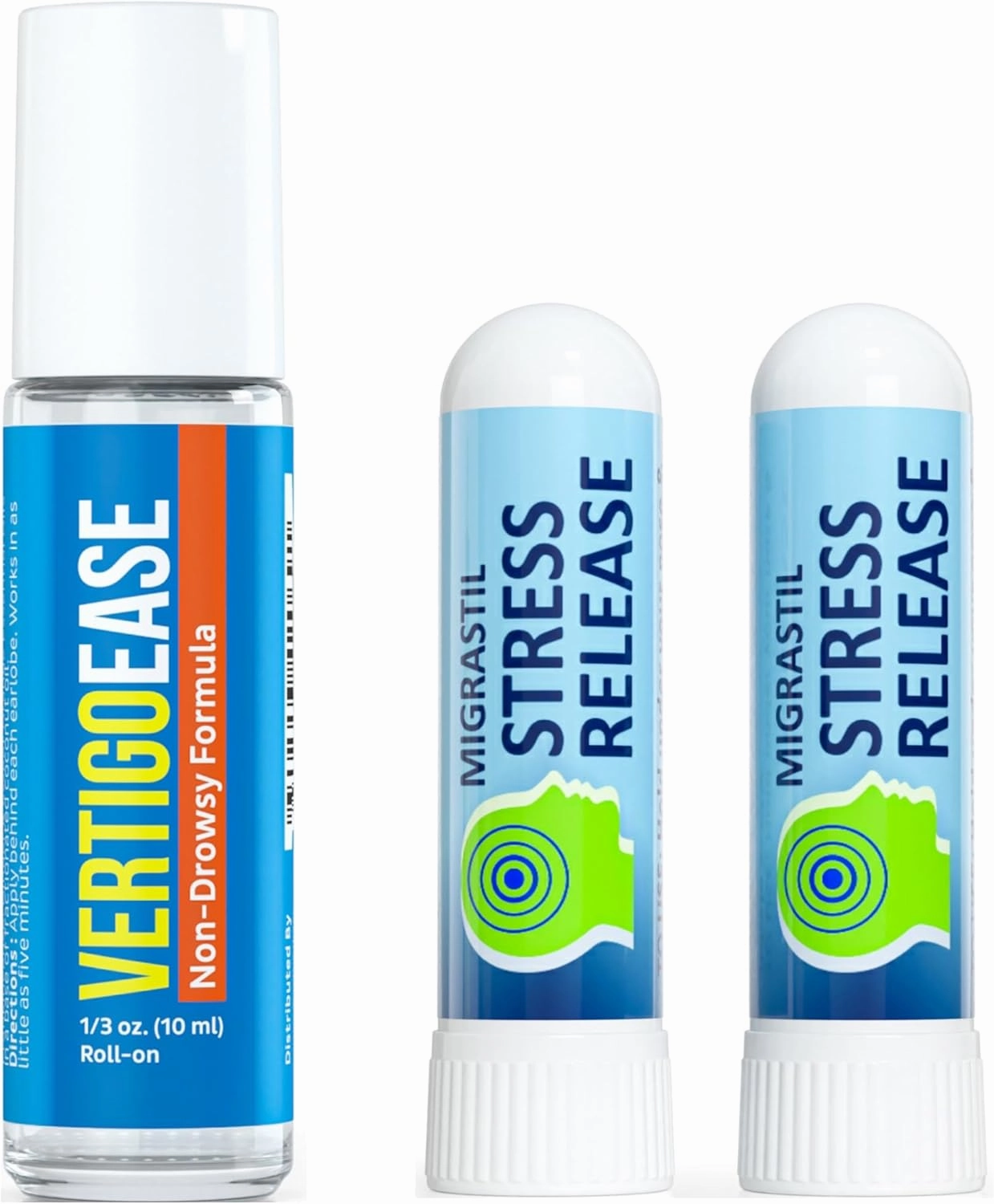Basic Vigor Vertigo Ease Roll-on and 2-Pack Migrastil Stress Release Inhaler Bundle