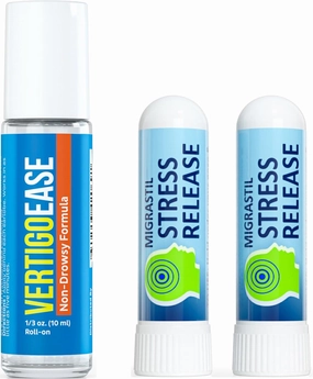 Basic Vigor Vertigo Ease Roll-on and 2-Pack Migrastil Stress Release Inhaler Bundle