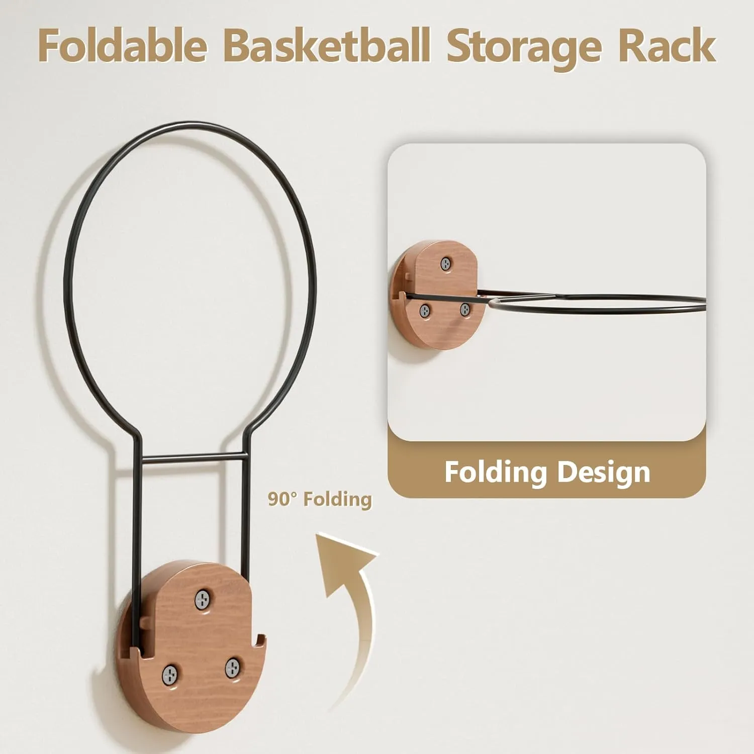 Basketball Holder Wall Mount, Foldable Ball Storage for Basketball, Soccer Ball, Volleyball, Football, Rugby, Ball Holder as Sports Room Decor, Boys Room Accessories