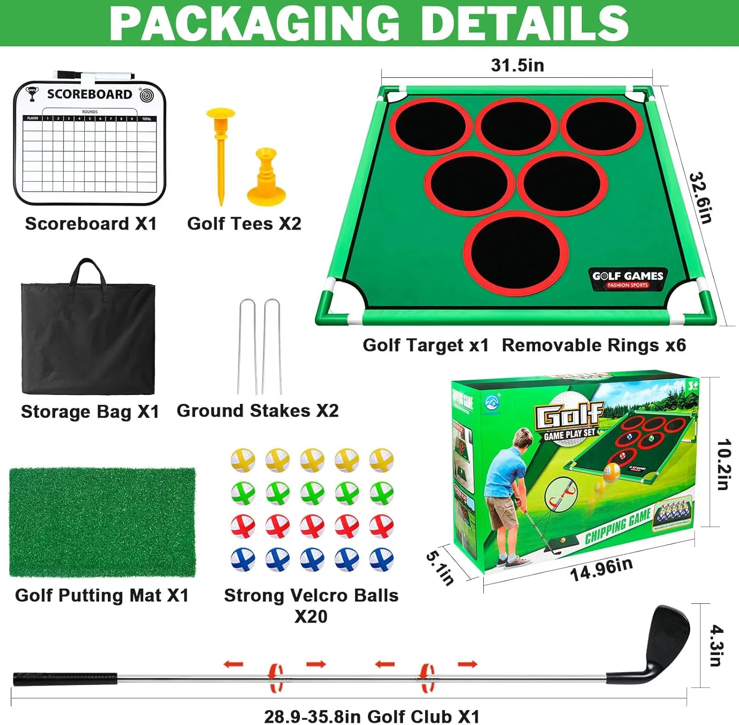Battle Golf Game Play Set, Golf Chipping Cornhole Games for Adults with 20 Sticky Golf Balls, 6 Hole Covers, Golf Putting Mat＆Carrying Bag, Indoor Outdoor Lawn Backyard Golf Gifts for Men＆Kid