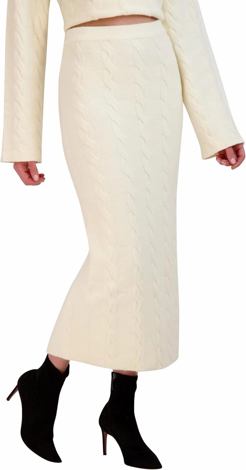 BCBGMAXAZRIA Women's Pull on Cable Knit Midi Pencil Skirt