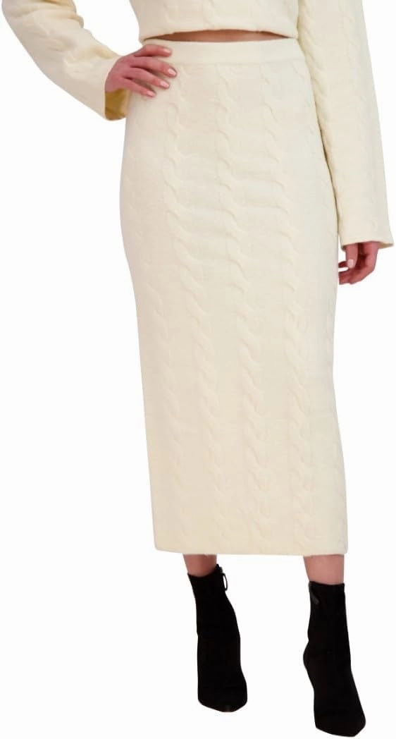 BCBGMAXAZRIA Women's Pull on Cable Knit Midi Pencil Skirt