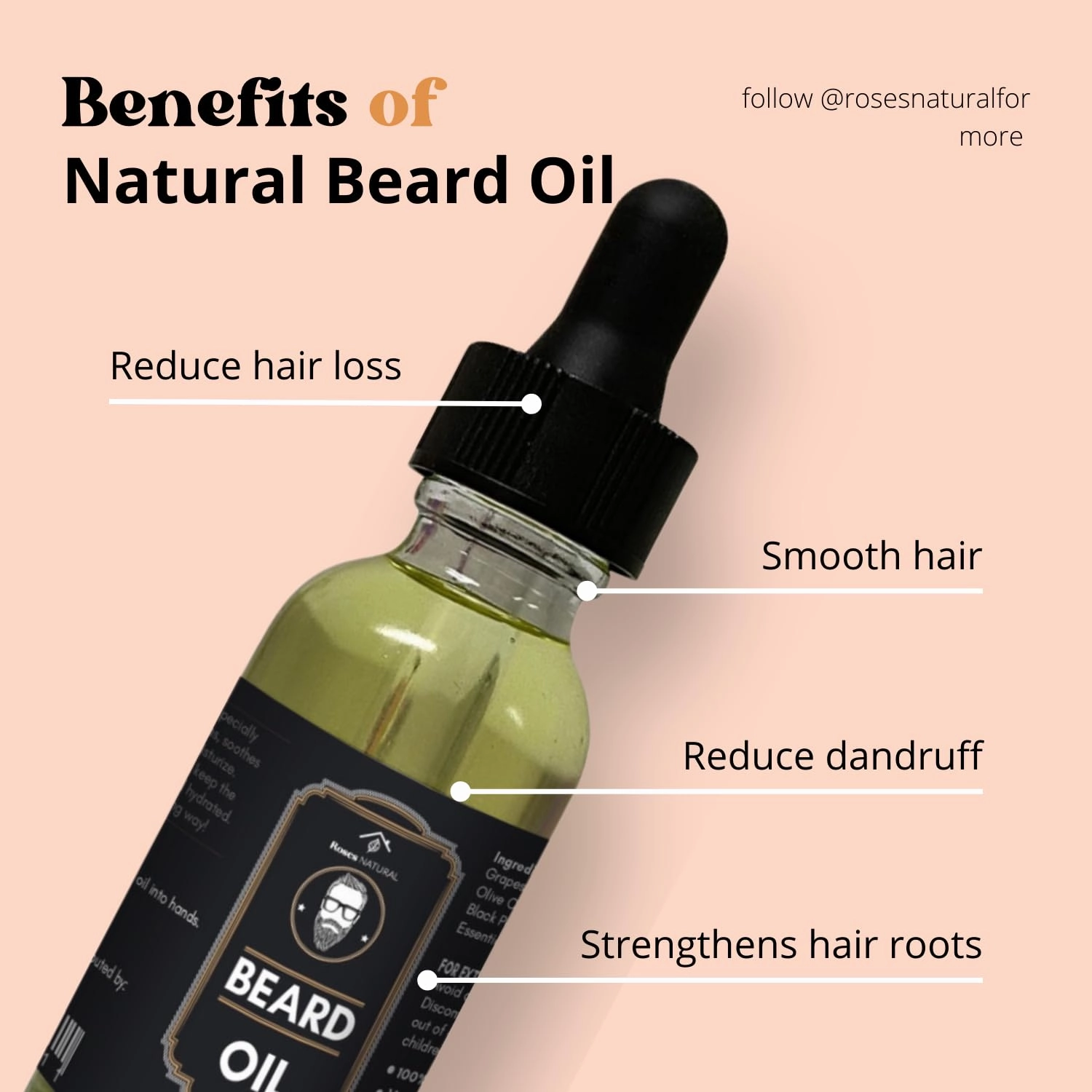 Beard Oil, 100% Natural Oils, Black Pepper and Mahogany Teakwood Scent (1 Oz)