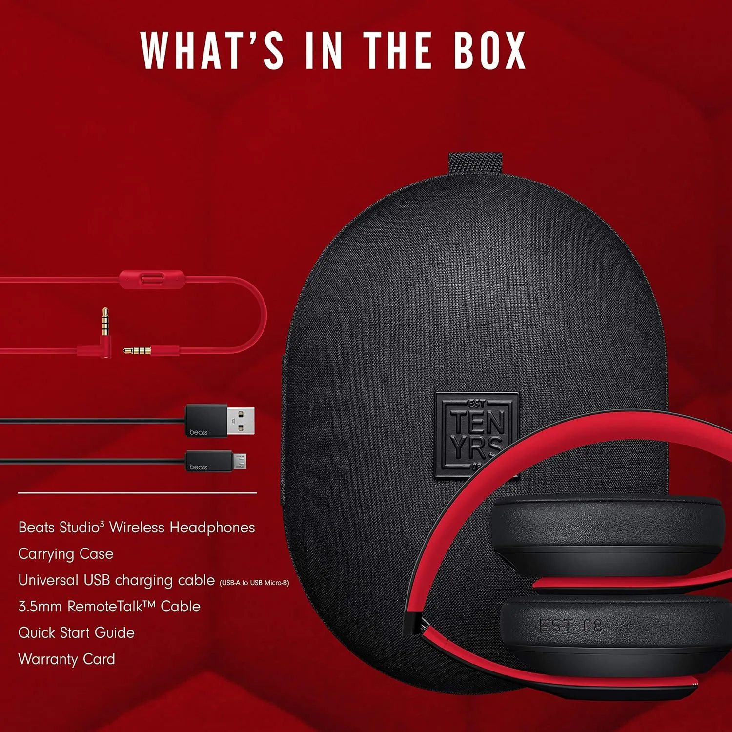 Beats Studio3 Decade Collection Wireless Over-Ear Headphones - Defiant Black/Red (Renewed)