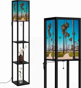 Beautiful Summer Day District Floor Lamps with Shelves, Modern Standing Lamp Narrow Corner Display Bookshelf Lamp for Living Room, Bedroom, Office Decor