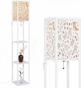 Beige leopard seamless pattern stylish texture hand drawn watercolor Floor Lamps with Shelves, Modern Standing Lamp Narrow Corner Display Bookshelf Lamp for Living Room, Bedroom, Office Decor