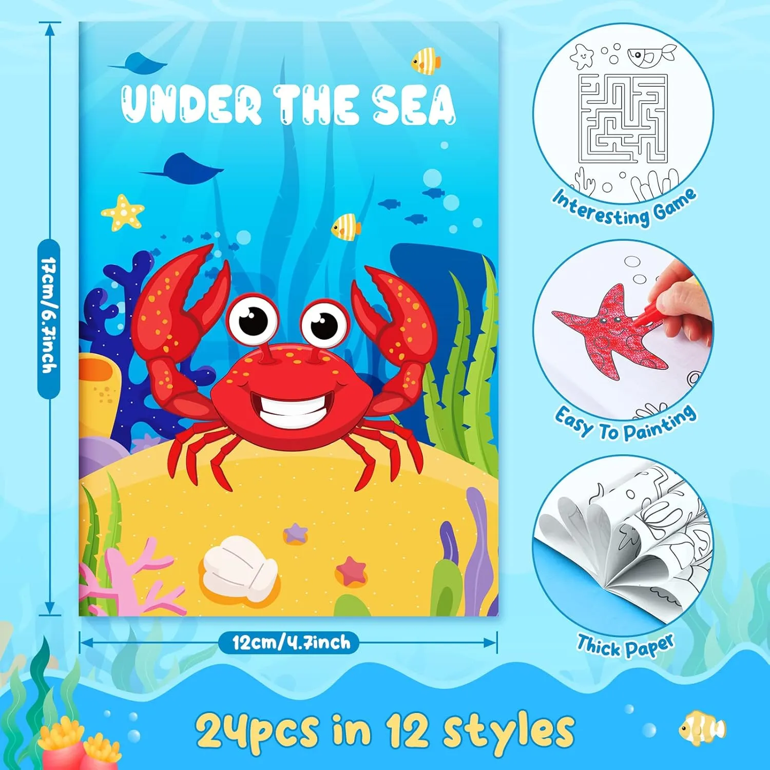 BenLouis 24 Under the Sea Mini Coloring Books Kids with 24 Stacking Crayons Ocean Animals Party Favors Activity Books Bulk for Kids Sea Fish Birthday Goodie Bag Gift Stuffer Classroom Reward