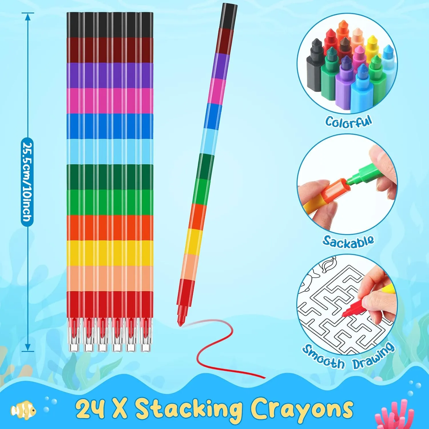 BenLouis 24 Under the Sea Mini Coloring Books Kids with 24 Stacking Crayons Ocean Animals Party Favors Activity Books Bulk for Kids Sea Fish Birthday Goodie Bag Gift Stuffer Classroom Reward