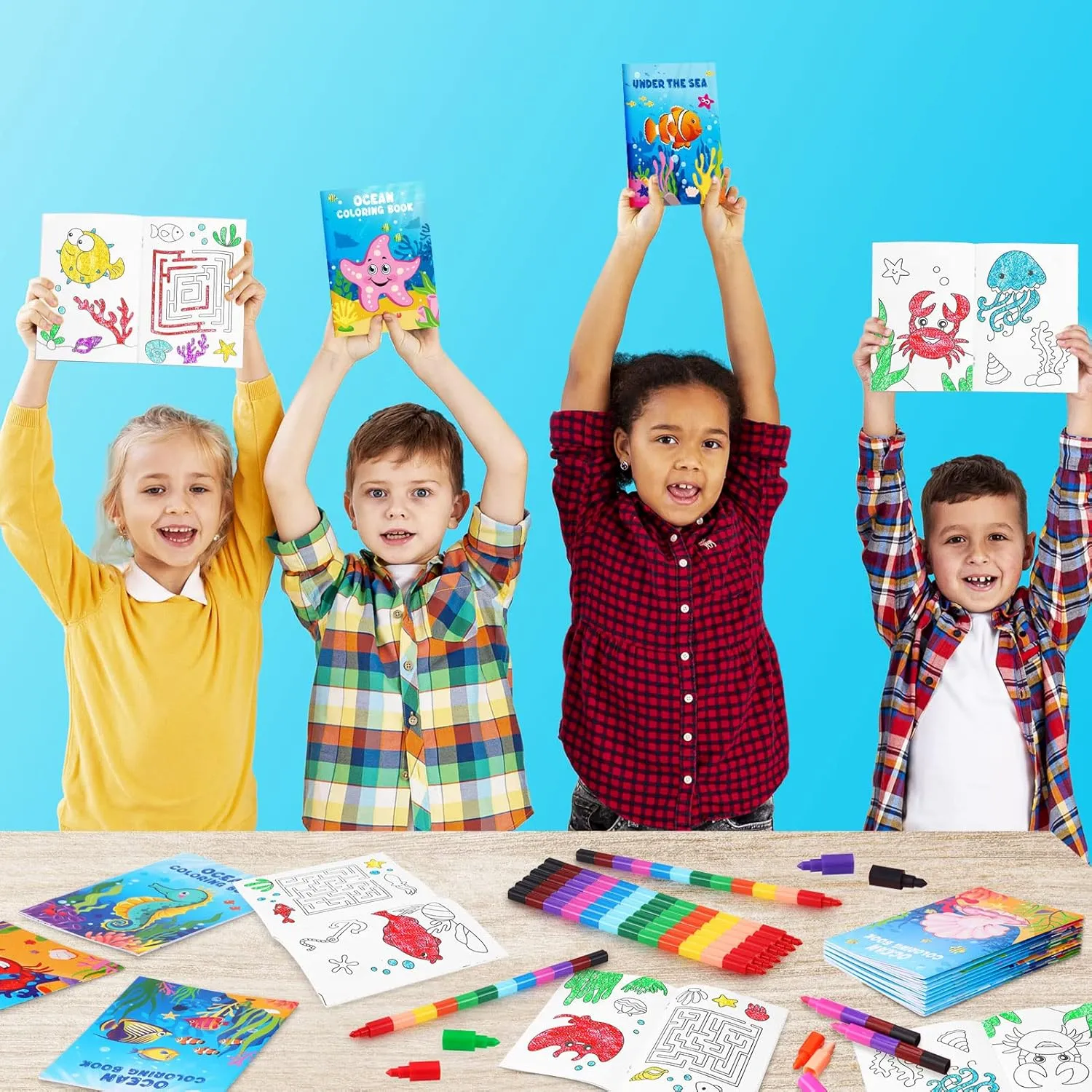 BenLouis 24 Under the Sea Mini Coloring Books Kids with 24 Stacking Crayons Ocean Animals Party Favors Activity Books Bulk for Kids Sea Fish Birthday Goodie Bag Gift Stuffer Classroom Reward