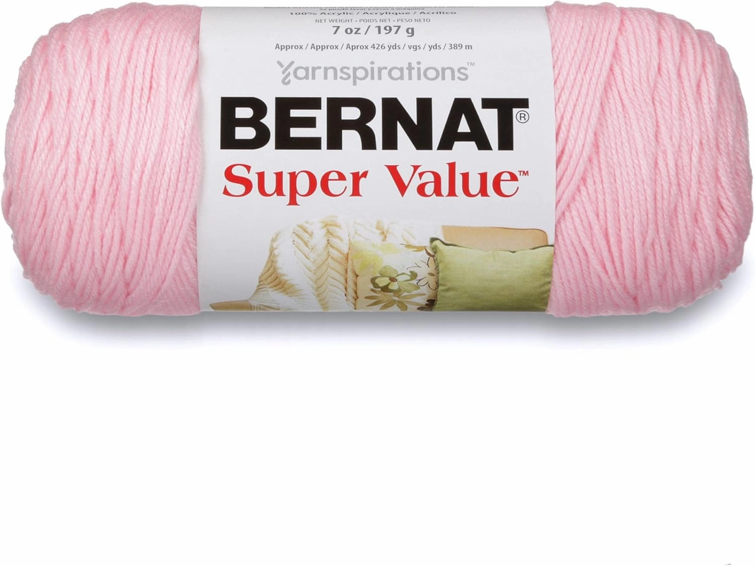 Bernat Super Value Baby Pink Yarn - 3 Pack of 198g/7oz - Acrylic - 4 Medium (Worsted) - 426 Yards - Knitting/Crochet
