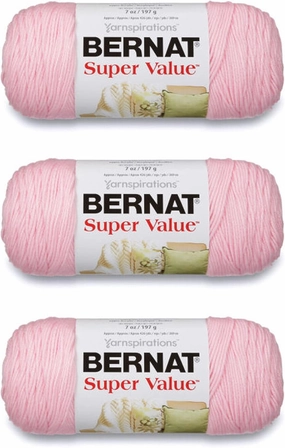 Bernat Super Value Baby Pink Yarn - 3 Pack of 198g/7oz - Acrylic - 4 Medium (Worsted) - 426 Yards - Knitting/Crochet