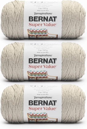 Bernat Super Value Sand Dune Yarn - 3 Pack of 7oz/197g - 100% Acrylic - #4 Worsted (Medium) 440 Yards - Knitting/Crochet