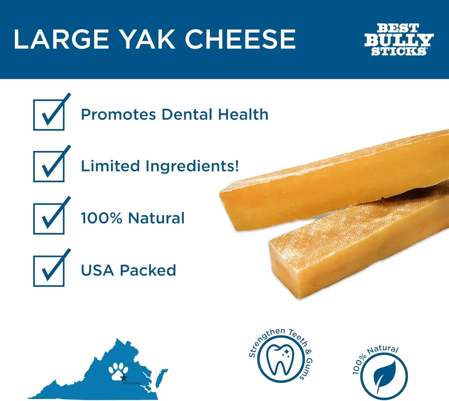 Best Bully Sticks Himalayan Yak Cheese for Dogs - Large 4 Count (Pack of 1) - Natural, No Lactose, Odor Free, Long-Lasting Snack
