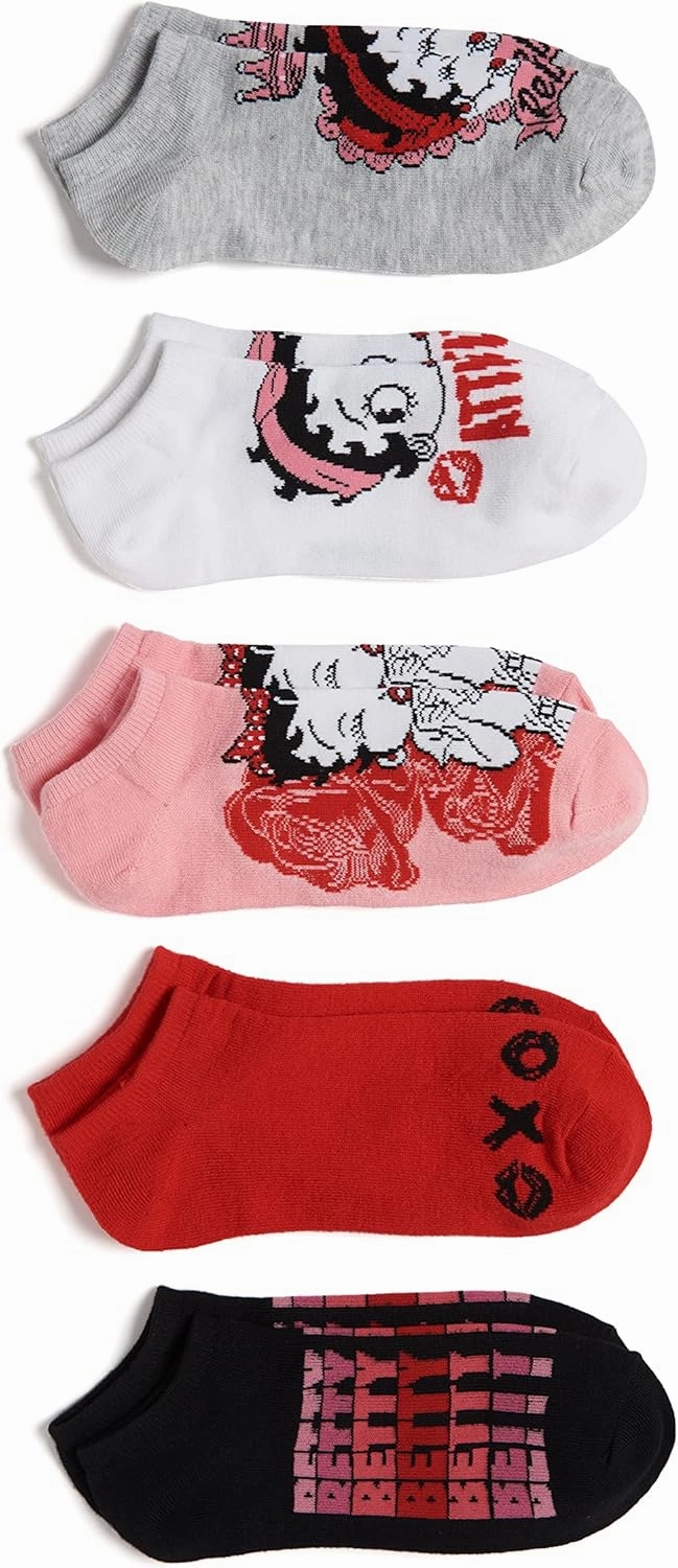 Betty Boop Women's Classic 5 Pack No Show Ankle Socks