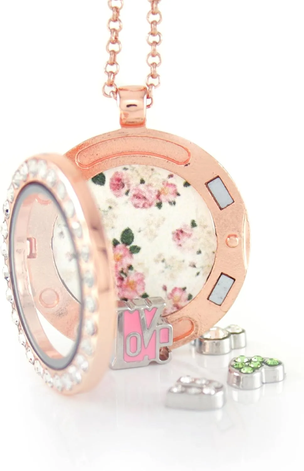BG247 Floating Adjustable Locket Necklace with Choice of 4 Charms and Matching Chain