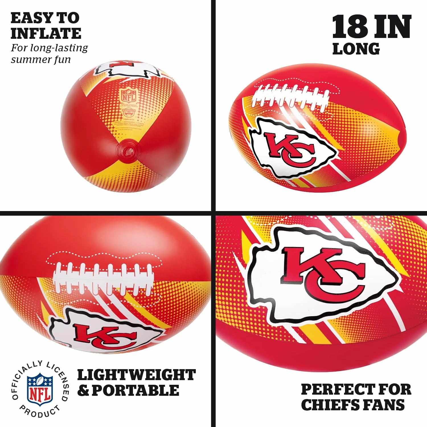 BigMouth 18” Inflatable Pool Football Officially Licensed NFL Fan Gear Merchandise Beach Ball Games for Adults and Teens