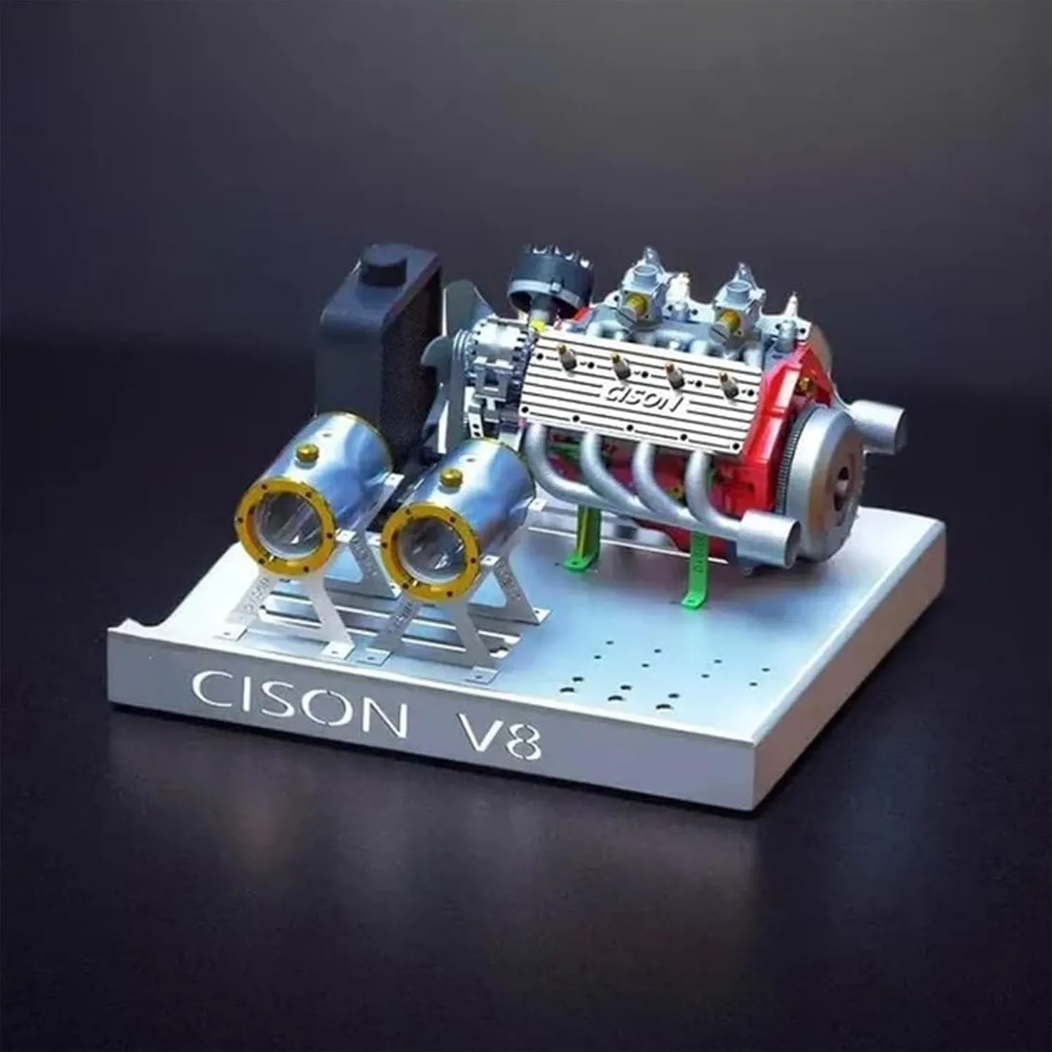 binray Cison V8 Engine Kit Gas,89%-Gasoline Ohv V8 Small-Block Engine Model Kits 4-Stroke 44cc Water-Cooled 1/6,Mini Build Your Own Stem Cison Running Engine Kits That Runs for Adults(2PCS-E)